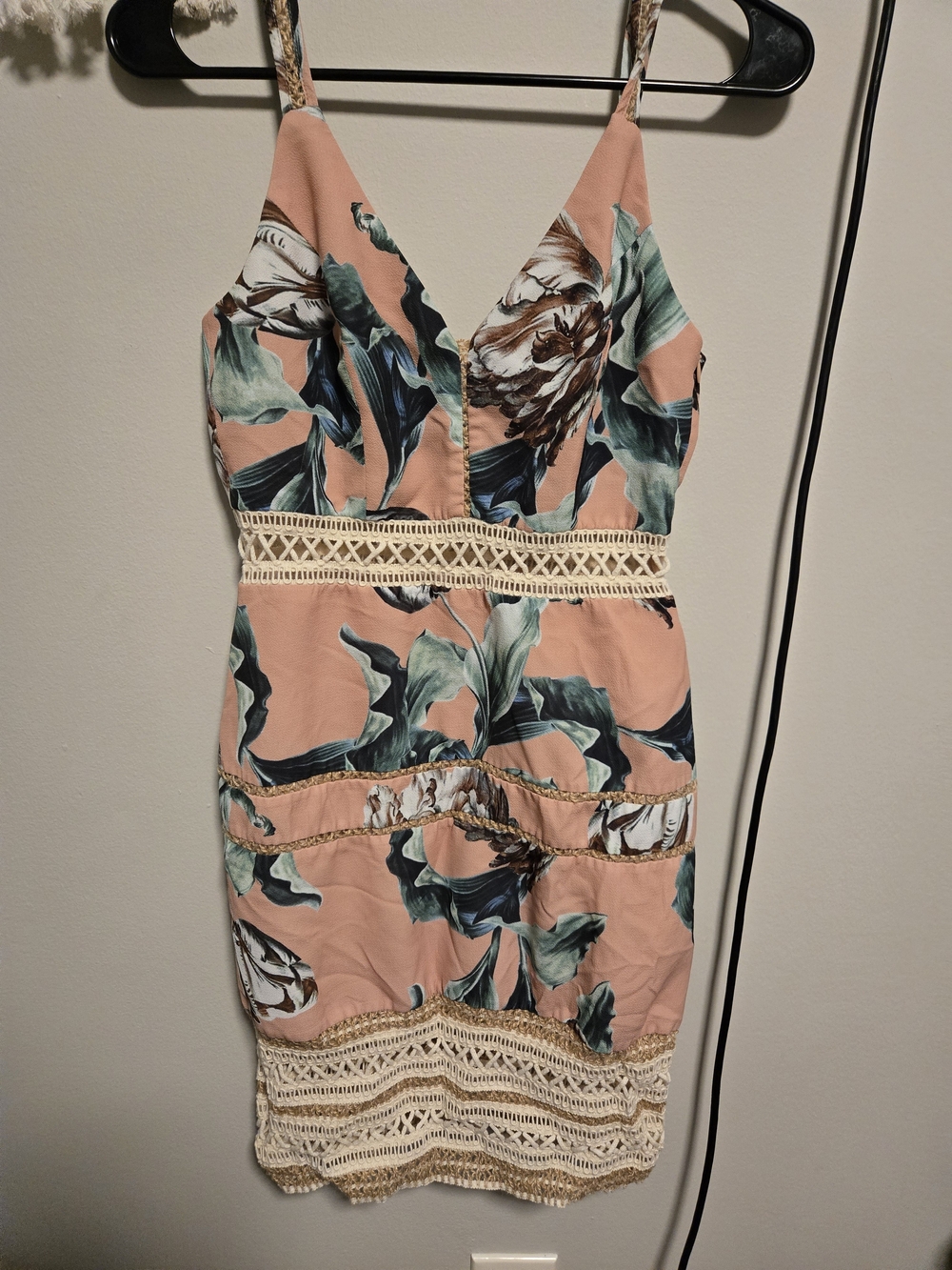PatBO Peach Floral Crochet-Trim Mini Dress